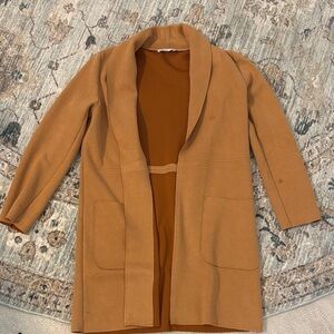 Zara Women's Camel Suade Open Front Coat
